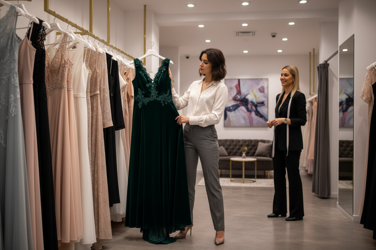 Chic girl bying a dress